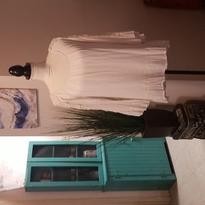 Women's white long sleeve blouse with partial crocheted sleeves